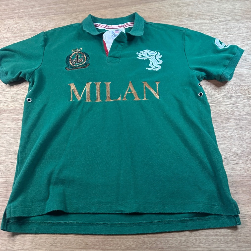 American Ranger Milan Polo Shirt XL Fits M/L Green Gold Embroidered Rugby